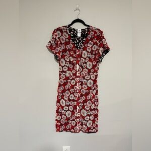 Cabi Gemini Reversible Duster Mini Dress Size Medium Floral Polka Dot Mesh #6577